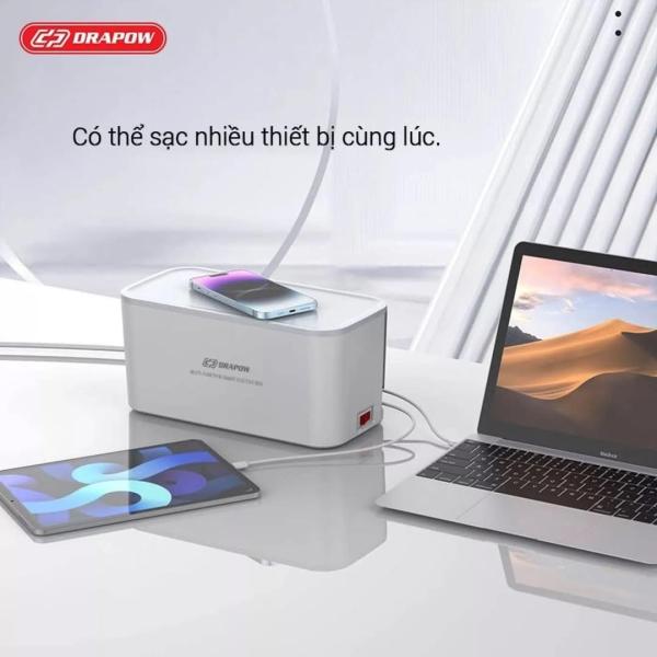 Hộp ổ điện thông minh Drapow SK26, 5 ổ cắm 220v, cổng sạc C 20W, sạc không dây 15w