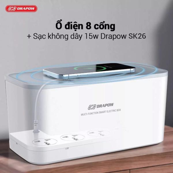Hộp ổ điện thông minh Drapow SK26, 5 ổ cắm 220v, cổng sạc C 20W, sạc không dây 15w