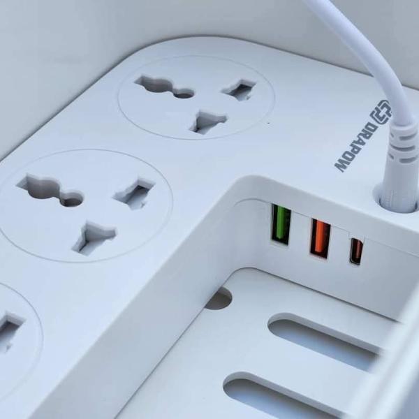 Hộp ổ điện thông minh Drapow SK26, 5 ổ cắm 220v, cổng sạc C 20W, sạc không dây 15w