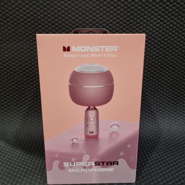Micro Karaoke kèm Loa hãng Monster M97 (Mỹ ), 26W,Bluetooth 5.0,TWS kết nối 2 mic - Phiên bản mầu hồng